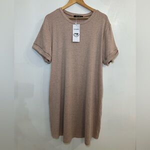 Yenxipo Plus 2XL Tan Heather T-Shirt Dress 🤎 Soft Knit • Pockets • NWT